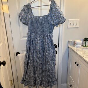 J. Crew Blue Floral Smocked Dress